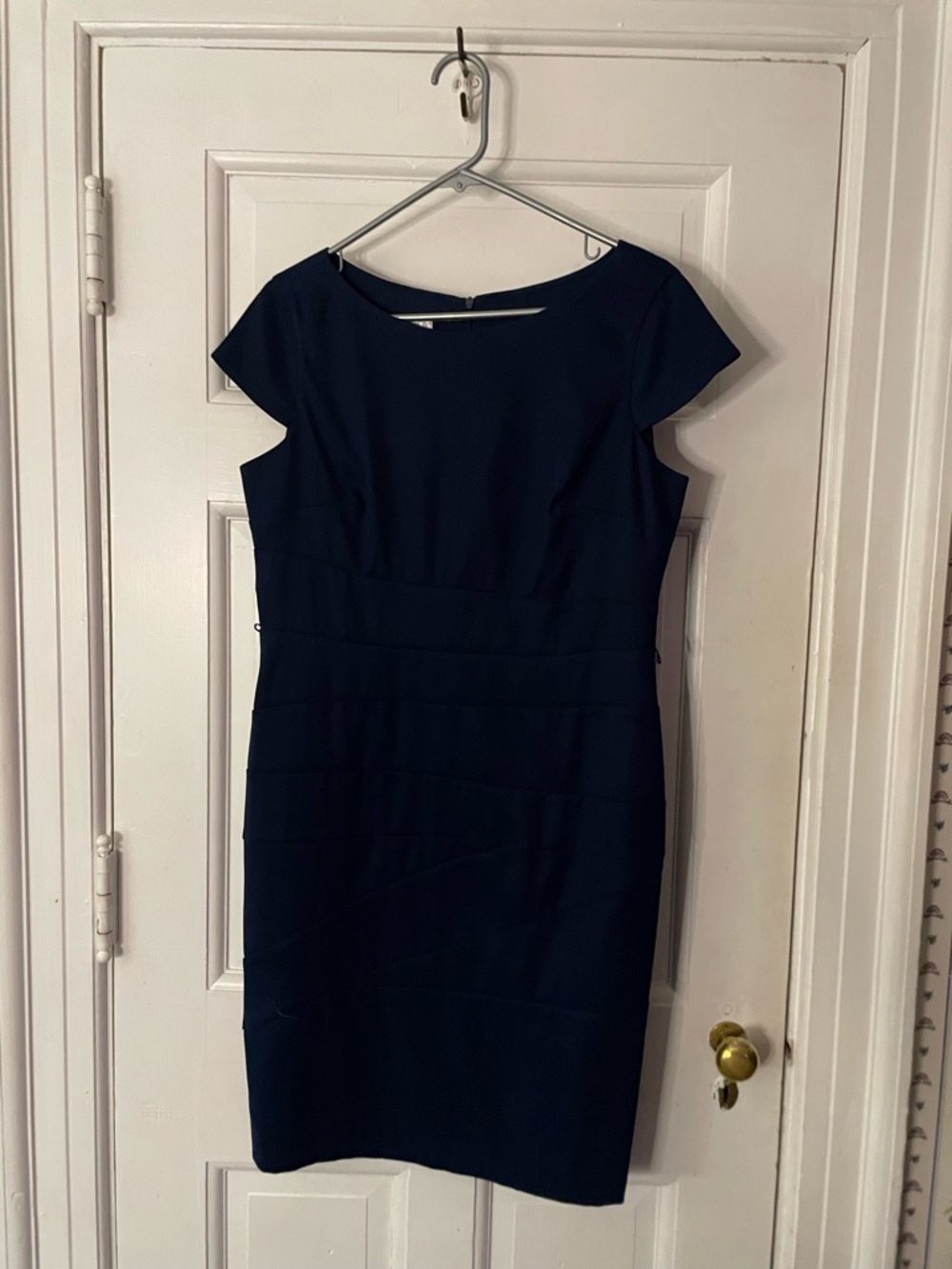 dressbarn Navy Cap-Sleeve Midi Sheath Dress
